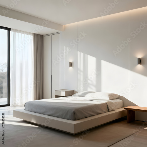 Modern bedroom interior in white color.