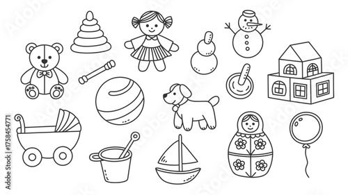 Vector illustration of assorted vintage toys for children and playtime themes scalable eps silhouette