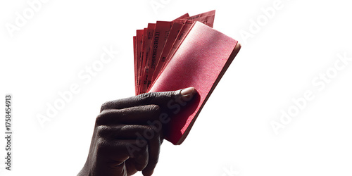 Hand holding a red card.