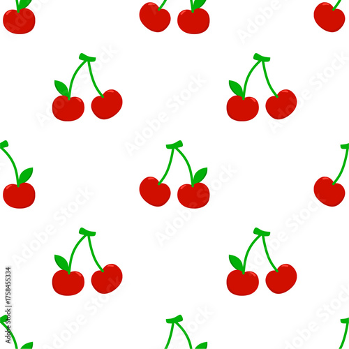 Seamless red cherry pattern design, flat cherry pattern template vector.