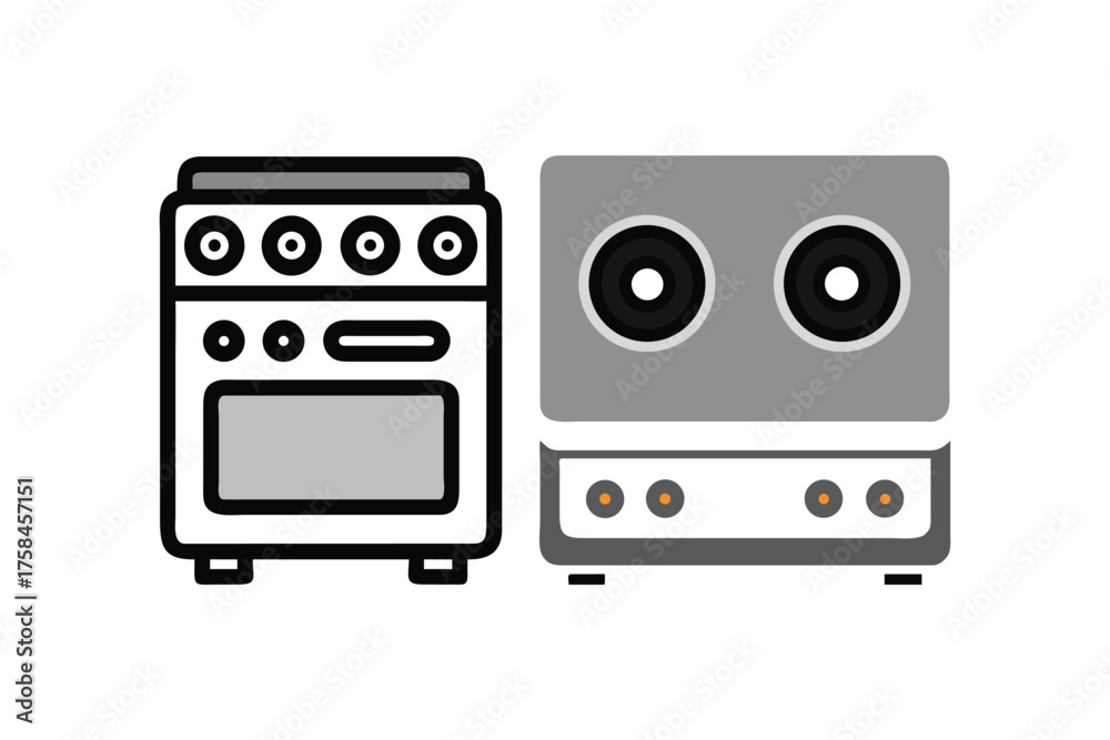 Fototapeta premium Simple illustration of two different types of kitchen cooking ranges