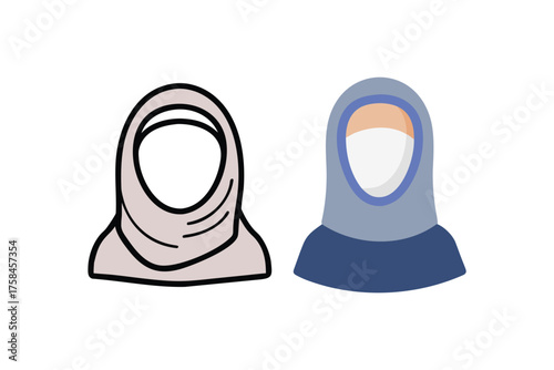 Two stylized depictions of women wearing traditional islamic head coverings
