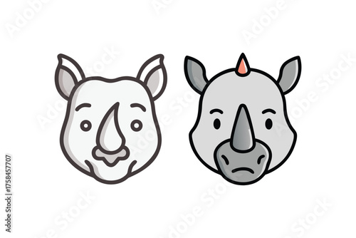 Two rhino heads one white and one gray facing forward