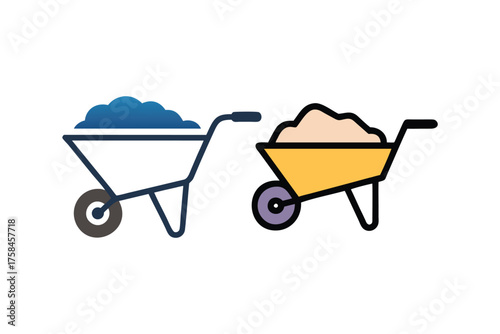 Two wheelbarrows filled with different colored materials side by side
