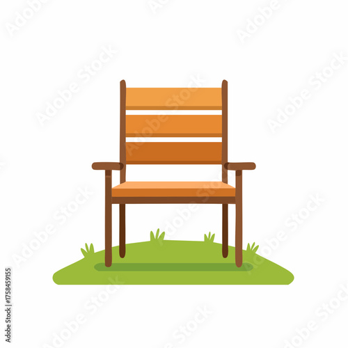 Cartoon chair with armrests and grass illustration for outdoor seating