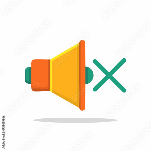 Colorful flat design mute speaker icon with a cross symbol for sound off or silent mode