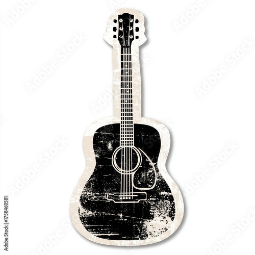 Distressed Guitar. Acoustic Music Instrument in Grunge Style Sticker