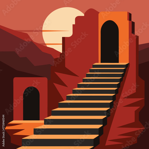 ancient carved stairways into a cliff (1).eps