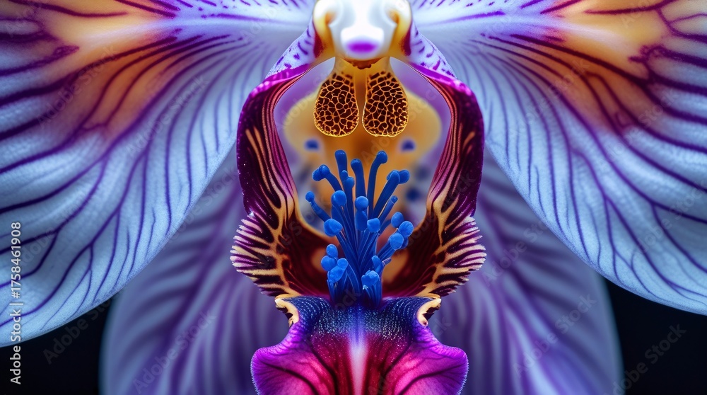 Fototapeta premium Abstract Butterfly-Flower Fusion – Symmetrical Digital Art, Transformation Concept, Vivid Color