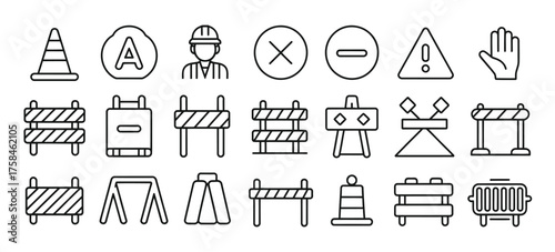 Set of 20 black and white construction site icons scalable vector graphics silhouette