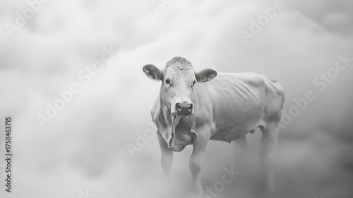 Misty grayscale cow