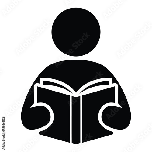 Simple silhouette icon of a person reading an open book silhouette