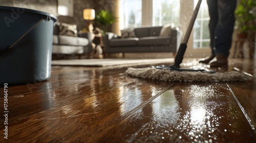 Wallpaper Mural Professional Floor Cleaning with Mop and Bucket in Bright Cozy Living Room Torontodigital.ca