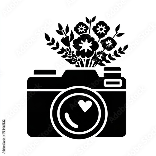Camera with flowers isolated on white background, a symbol of capturing beauty and natures essence