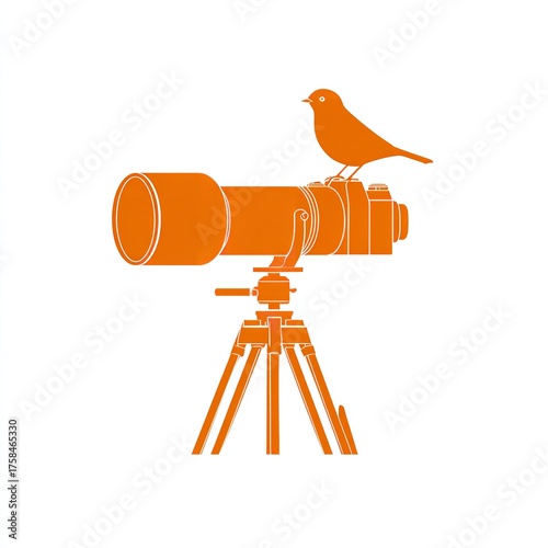 Telescope with bird isolated on white background, a symbol of observation and exploration of nature