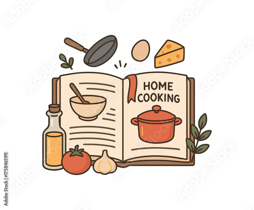 recipe book home cooking flat vector illustration style isolated on white background