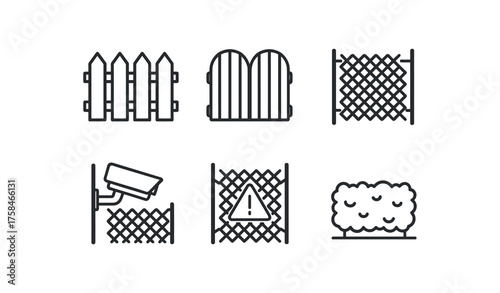 simple outline stroke icon isolated on white background School Perimeter fence fence gate fence chain panel fence security camera fence warning sign fence hedge barrier