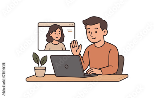 online meeting remote work flat vector illustration style isolated on white background