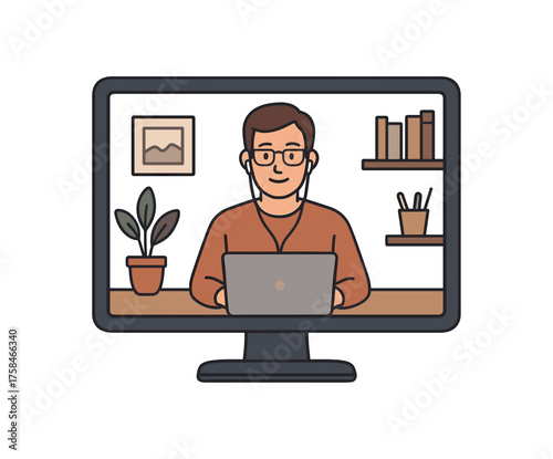 monitor screen remote work flat vector illustration style isolated on white background