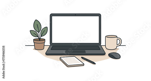 minimalist workspace remote work flat vector illustration style isolated on white background