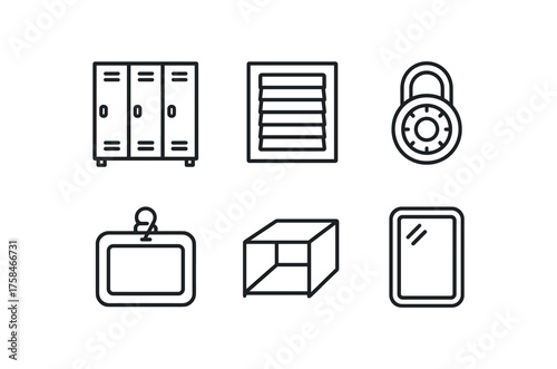 simple outline stroke icon isolated on white background School Hallway locker locker vent door locker combination lock locker name tag holder locker shelf insert locker mirror accessory