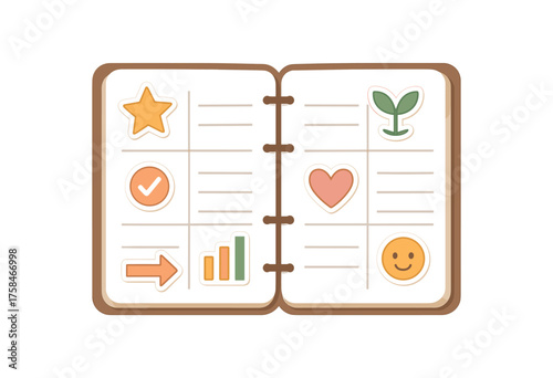 planner with stickers productivity flat vector illustration style isolated on white background