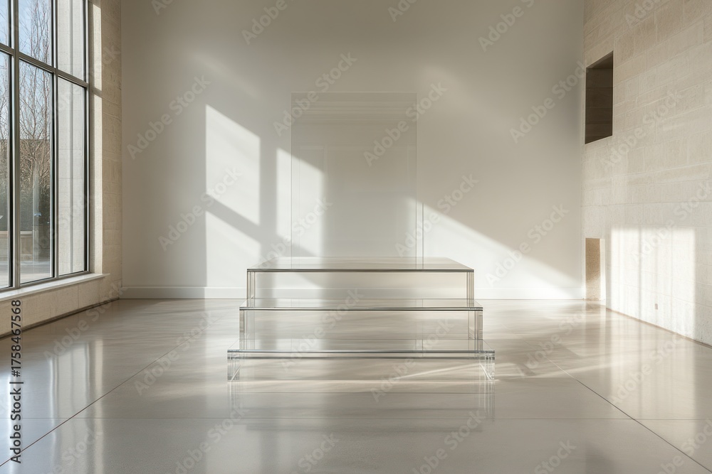 Fototapeta premium Transparent glass podium with abstract shadows