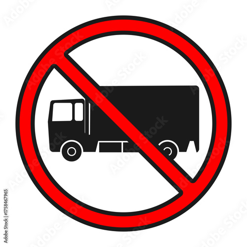 Prohibitory sign forbidding large trucks or tractor-trailers with containers, indicating restricted access for heavy commercial vehicles