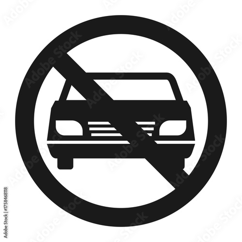 No Cars Allowed Sign: Prohibition of Automobile Traffic, Vehicle Restriction Icon: Graphic Representation of 'No Driving, Red Circle Slash Car Symbol: Ban on Motor Vehicles
