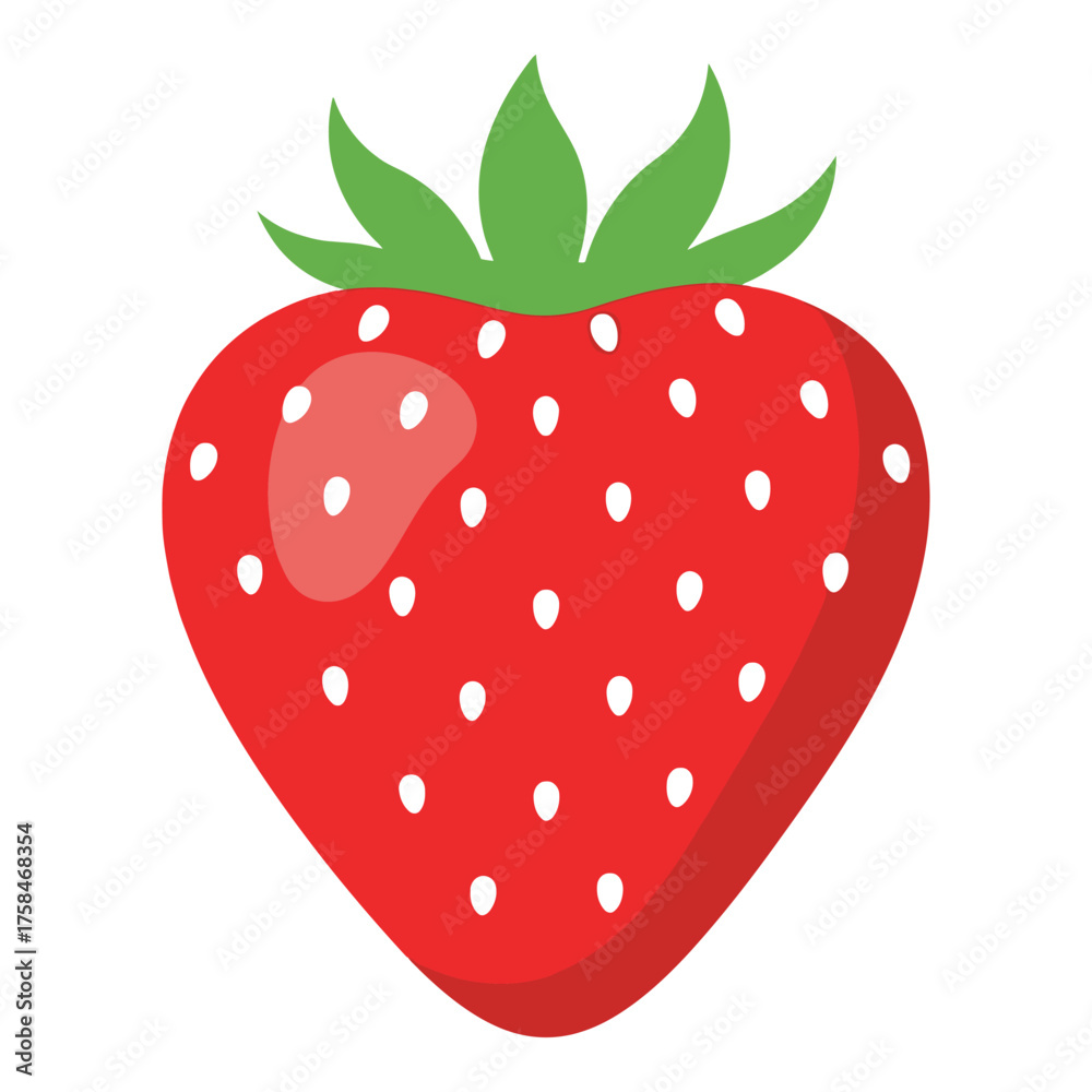 Fototapeta premium Fresh ripe strawberry fruit with green leaves sweet delicious healthy food icon 
