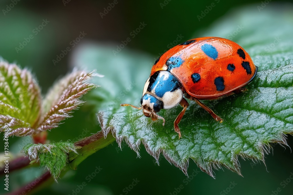 Fototapeta premium Ladybug on Green Leaf Macro Photography