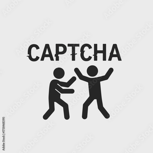 Two figures dance under the word CAPTCHA, symbolizing interaction