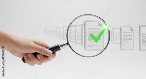 Digital Document Verification Magnifying Glass Highlighting Approved File