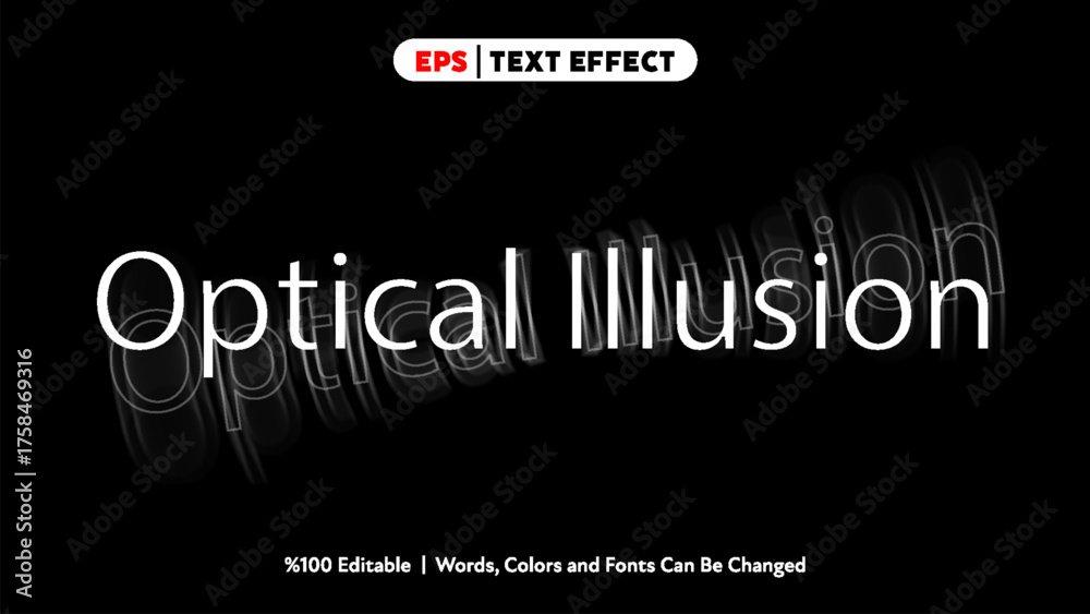 Fototapeta premium Optical illusion text effect design with blurred shadow motion style on black background vector artwork