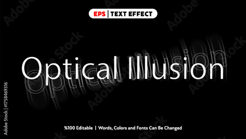 Optical illusion text effect design with blurred shadow motion style on black background vector artwork
