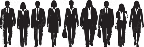 Business People Walking Silhouette Vector – Professional Team and Corporate Leadership Concept