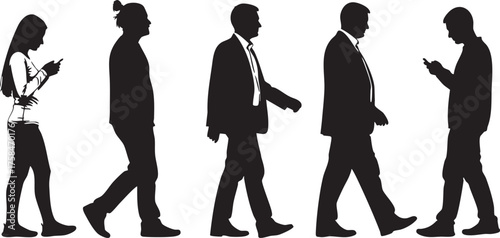 Walking People Silhouette Vector Modern Lifestyle and Smartphone Users