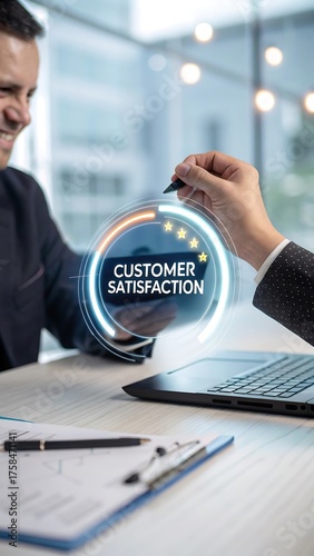 Businessman adjusting digital dial for customer satisfaction optimization strategy