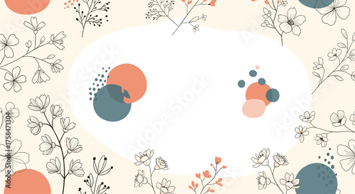 Delicate floral pattern with abstract shapes and botanical elements.