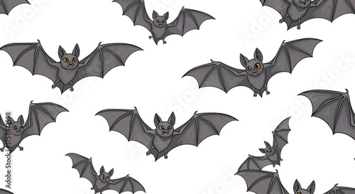 A Spooky Pattern Of Bats Flying In The Dark Night Sky.