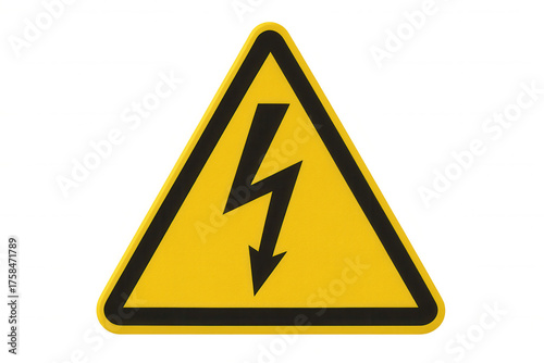 High voltage warning sign identifying electricity danger and electric shock risk on transparent background
