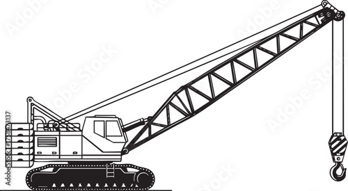 Crawler Crane Line Art Illustration, Construction Machinery Outline
