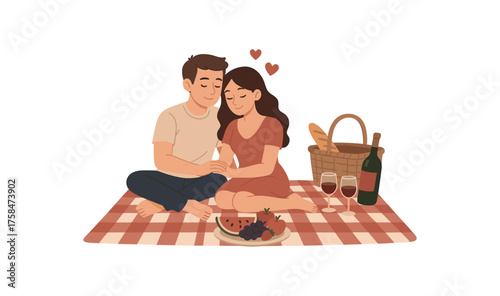 romantic picnic love flat vector illustration style isolated on white background