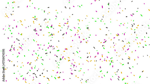 Festive confetti background with green, purple, gold and black elements