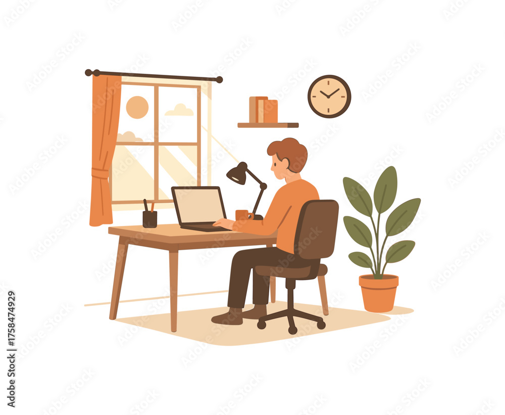 Fototapeta premium workspace with sunlight productivity flat vector illustration style isolated on white background