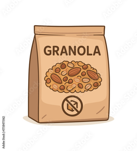 granola pack with no artificial sweeteners symbol flat vector illustration style isolated on white background
