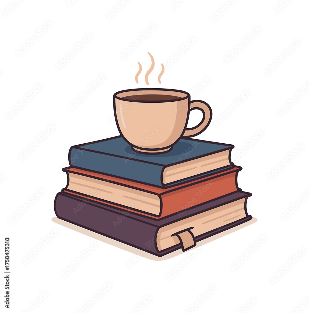 Naklejka premium books and coffee cup education flat vector illustration style isolated on white background