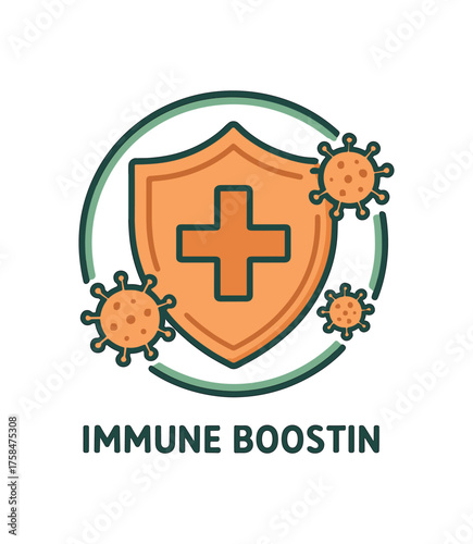 immune boosting label and badge flat vector illustration style isolated on white background