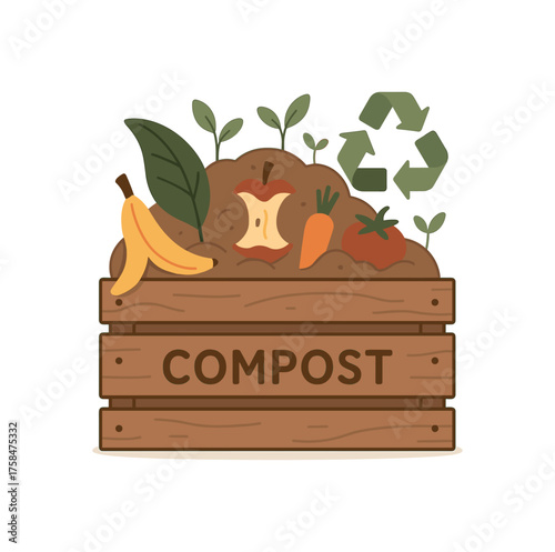 compost bin sustainability flat vector illustration style isolated on white background
