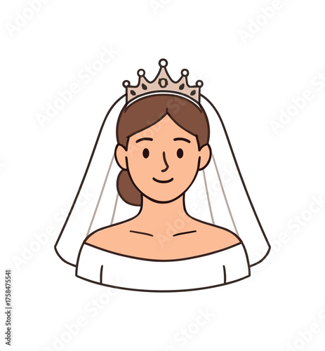 veil and tiara wedding flat vector illustration style isolated on white background